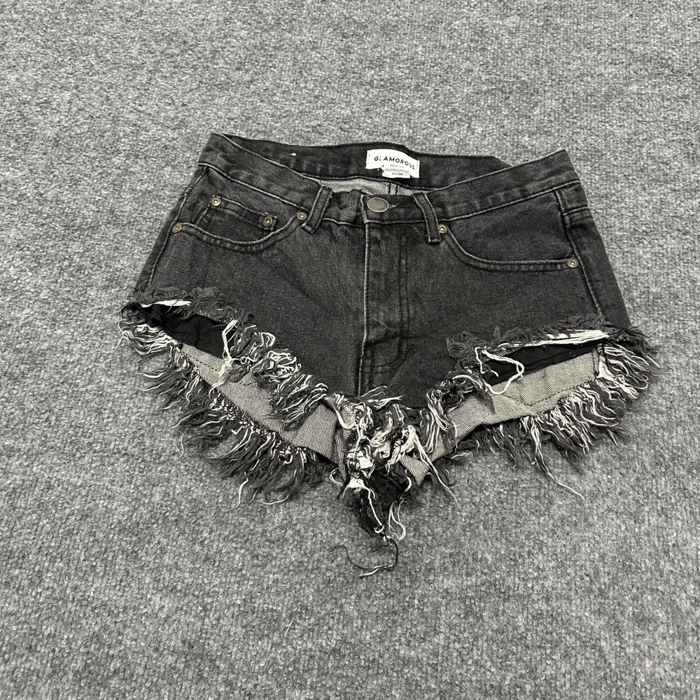 Glamorous Shorts Womens Size XS Black Distressed Fringe Cotton Denim Cut Offs